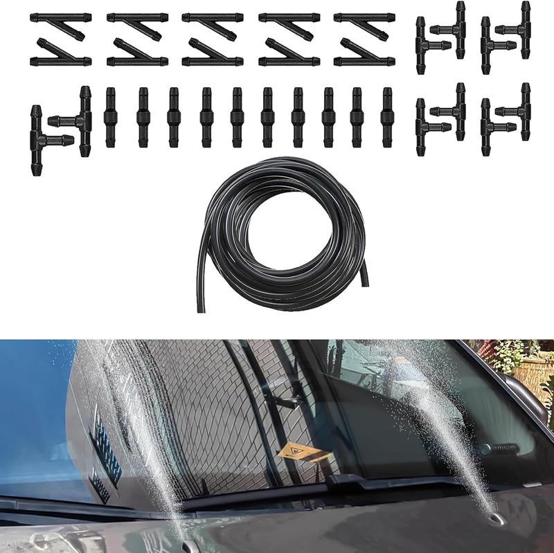 Arwrilt Windshield Washer Hose Kit, 4 Meter Washer Fluid Hose with 30 PCS Hose Connectors, Universal Windshield Washer Hose Conntector for Conneting Car Water Pump and Nozzles - Image 1
